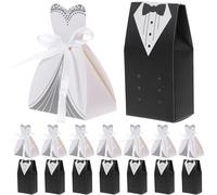 Ipetboom 100 Cajas de Obsequio para Boda en Cartón Rígido Diseño Vestido y Esmoquin 50 Unidades Novias y 50 Novios Caja para Dulces Regalos y Decoración de Fiesta