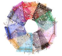 Ipetboom 100piezas Bolsas De Organza Transparentes Con Cuerda De Para De Boda y Bolsitas Para Joyería y Accesorios Diseño De Estrellas y Luna De
