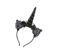 Ipetboom 1pieza Diadema De Unicornio Orejas De Gato y Lazo De Encaje Accesorio De Fiesta Para Niño Niña Color Negro Para Fotografía y Celebraciones