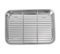 Ipetboom 2 Piezas Bandeja de Horno Rectangular Acero Inoxidable con Rejilla Extraíble para Hornear y Escurrir Aceite Set de Resistente y para Lavavajillas