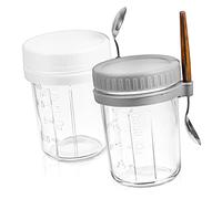 Ipetboom 2 piezas Bote de Avena Tapa y Cucharas Set de Recipientes para Overnight Oats para Casa Trabajo y