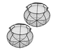 Ipetboom 2 Piezas Cesta Metálica Vintage para Huevos Frescos con Asa Resistente y Ligera para Organizador Portátil para Cocina y Mercado de Unidades Negras