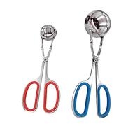 Ipetboom 2 piezas Clip para Albóndigas Inoxidable Práctico Diseño Tijera para Cocina y Restaurante Incluye Pequeño Rojo y Grande Azul para Albóndigas Bolas de Arroz y Postres
