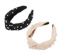 Ipetboom 2 Piezas Diadema Anudada Con Perlas Diadema De Tela Color Liso 2uds Negro Beige Accesorios Para El Cabello Para Mujeres Diademas Cintas Para El Pelo De Perlas Accesorios Rave Tela