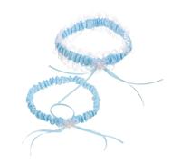 Ipetboom 2 Piezas Ligas de Encaje para Novia Banda de Pierna Lazo y Gasa Estampado Floral Decoración de Pierna de Novia Liga Azul para Boda Adorno