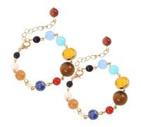 Ipetboom 2 piezas Pulsera Ajustable Sistema Solar de Piedra Natural con Cuentas y Ocho Planetas Brazalete Artesanal de Espacio para Mujer Joyería con Guardianes Galácticos