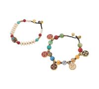 Ipetboom 2 Piezas Pulsera de Cuentas Hechas Mano para Mujer Diseño Vintage Colorido Joyería Artesanal Boho con Piedras Naturales para Fiestas y Festivales Culturales