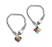 Ipetboom 2 piezas Pulseras de Mano de Aleación de Zinc con Diseño de Puzzle para Concienciación sobre Autismo de Creativas y Ligeras Accesorio Chic y Simbólico para Inclusión Social
