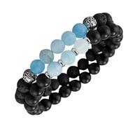 Ipetboom 2 Piezas Set De Pulsera De Piedra Azul Hielo Pulseras De Piedra Él y Ella Pulseras Pulsera De Relación Pulsera Del Día De San Valentín Pulsera De San Valentín Pulsera Para Parejas