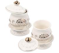 Ipetboom 2 Piezas Taza Cerámica para Ofrendas Budistas Diseño de Flor de y Bandeja Vaso de Agua Ritual Decoración Elegante para y