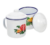 Ipetboom 2 Tazas de Esmalte Resistentes y Cómodas de 500ml Estilo Chino Vintage Varios estilos para Té o Café, para Uso Diario en Casa Varios estilos