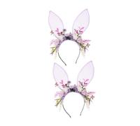 Ipetboom 2piezas Diademas De Orejas De Conejo Flores Falsas Accesorios Decorativos Para Halloween Cumpleaños y Fiestas Temáticas De Hadas