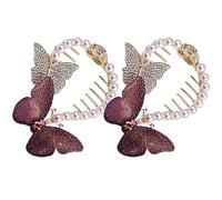 Ipetboom 2piezas Tocado De Horquilla Sujetador De Moño Diseño De Alas Para Coleta Decorado Gemas De Imitación Color Morado Pinzas Cabello