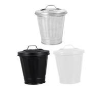 Ipetboom 3 piezas Mini Basurero de Mesa Compacto con Tapa Maceta Multifuncional de Hierro Galvanizado para Oficina y Hogar Conjunto de Colores Negro