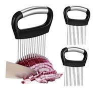 Ipetboom 3 Piezas Soporte de Cebolla Inoxidable Guía de Corte de Verduras con Mango Antideslizante para Rebanar Cebollas y Patatas Cocina
