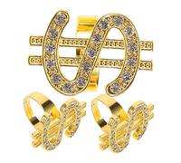 Ipetboom 3piezas Anillo De Gemas Diseño De De Dólar Anillos Decorativos Para Accesorios De Disfraz De Rapero Punk Para Representaciones Escénicas