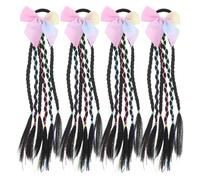 Ipetboom 4 extensiones de cabello con coleta trenzada para niñas con clip de lazo - Pelucas de coleta con alambre resistente al calor para peinados trenzados