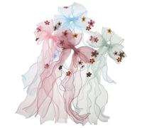 Ipetboom 4piezas Pinza Pelo Estilo Princesa Lazos Dobles De Organza Pelo Pinzas De Cocodrilo Para Niñas Horquillas Con Lazo De Malla Para Fiestas Color Azul Morado Verde