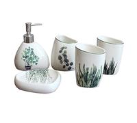 Ipetboom 5 Piezas Accesorios Baño Cerámica Surtido con Dispensador Loción Vasos para Cepillos y Jabonera para Organizar Lavabo
