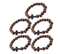 Ipetboom 5 Piezas Pulsera Religiosa Cruz de Madera Artesanal de Pulseras Elásticas de Cuentas Redondas Joyería Cristiana para Hombres y Mujeres Diseño Ligero y Símbolo de Fe