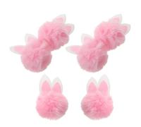 Ipetboom 6 Bolas de Pompón con Orejas de Conejo de Peluche Rosa, Accesorio para Pinzas Cabello, Decoración de Pascua para Diademas, Mini Conejito Esponjoso para Manualidades y