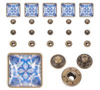 Ipetboom 6 piezas Broches de Presión Metálicos Cuadrados de Aleación y Vidrio Azul y Blanco para Costura Decoración y Manualidades Botones de Presión Prácticos para Ropa y Ponchos
