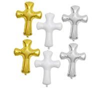 Ipetboom 6 piezas Globos de Aluminio con Diseño de Cruz para Bautizo de Decorativos para Shower y Comunión Colores para Festivo