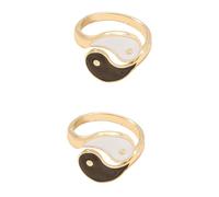 Ipetboom Anillo Vintage de Aleación Ajustable Abierto, Diseño Creativo de Ocho Trigramas Yin Yang, para Mujer, Estilo Retro Chino, Conjunto de 2 Piezas, Color Dorado, Adecuado