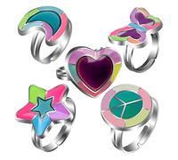 Ipetboom Anillos De Estado De Ánimo Ajustables De Aleación Que Cambian De Color Para Mujer, Set De 5 Piezas Formas De Corazón, Estrella, Luna, y, Decoración De Dedos Para Uso Diario