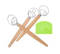 Ipetboom Batidor Francés de Masa con Mango de Madera de Roble Mini Batidor de Acero Inoxidable con Diseño de Bobina para Mezclar Harina Multiusos para Repostería y Pizza Set 3 Piezas con