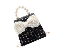 Ipetboom Bolso Chicas Hombro Edad de adolescencia Monedero para Mujer Moda Arco Carteras de Mujer Bandolera niña Monedero con Lazo Bolsa Crossbody con Perlas Sabana de Algodon Negro