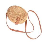 Ipetboom Bolso Mujer Redondo Rattan Artesanal Casual Mini Bandolera Cruzada Bolso Hombro para Verano Playa y Viaje Diseño Hecho Mano Color Natural