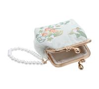 Ipetboom Brocade Wallet Mini Embroidered Purse con Doble Cierre de Broche y Detalles de Perlas Monedero Tradicional Chino Floral para Mujer Estuche de Tela Versátil para Cambio y Llaves