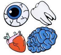 Ipetboom Broche Creativo de Órganos Humanos 4 Piezas Forma de Cerebro Corazón Globo Ocular y Diente Pin Novedoso de Esmalte para Ropa Bolso y Accesorios de Moda Mujer