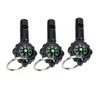 Ipetboom Brújula de Llavero para Acampar Silbato de Supervivencia 3 Piezas Negro de ABS para Uso en Exteriores y Supervivencia con Sonido Que se Escucha a Distancia