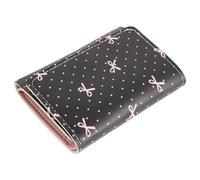 Ipetboom Cartera Pequeña de Cuero PU Negra con Lunares y Lazo, Tarjetero Triple Compacto con 5 Ranuras para Tarjetas, Bolsillo para Foto y Compartimento para Billetes, Monedero Portátil