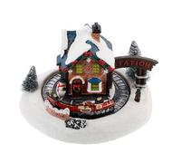 Ipetboom Casa Luminosa Musical de Resina Luces LED Decoración Navideña de Invierno Villa y Tren Giratorio Adorno Festivo para Hogar y Fiestas Obsequio Creativo de Navidad