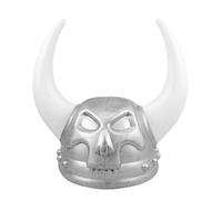 Ipetboom Casco Vikingo Plateado con Cuernos Y Calaveras, Divertidos Sombreros de Fiesta, Casco de Guerrero Medieval para Adultos, Gorro de de Plástico, Gorro Pirata, Accesorios de Disfraz para