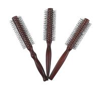 Ipetboom Cepillo Redondo Voluminizador para Cabello Rizado y Lacio, 3 Piezas, Púas de Nailon y Mango de Madera Color Marrón Rojizo, Adecuado para Secar, Desenredar y Peinar Secador