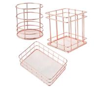 Ipetboom Cestas de Almacenamiento Portátiles y en Acero Inoxidable Juego de 3 Color Rosa Dorado Formas Redonda y Cuadrada para Dormitorio y Oficina