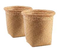 Ipetboom Cestas de Basura Tejidas 2 Piezas Pequeña y Mediana de Paja Natural para Cocina y Hogar Cesto de Almacenamiento Versátil Ecológico para Papel y Residuos Cesta Decorativa