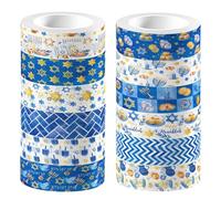 Ipetboom Cinta Washi de Papelería para Manualidades Hanukkah 12 Rollos Adhesivos Decorativos Colores Festivos Fácil Extracción Adecuado para Diario Scrapbooking y Álbumes