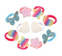 Ipetboom Coleteros Elásticos para Niña Pequeña 5 Pares Tamaño Estándar Purpurina Arcoíris y Formas de Estrella y Corazón, Cintas Pelo para Fiestas y Uso Diario