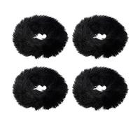 Ipetboom Coleteros Peludos Cabello 4 Piezas, Bandas Elásticas Esponjosas, Tamaño Mediano, Color Negro, para Niñas y Mujeres, Uso Diario y Fiestas, Accesorios Suaves y Elásticos