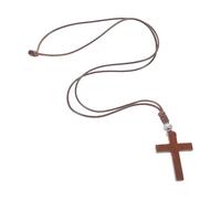 Ipetboom Collar Colgante Religioso Crucifijo de Madera Natural Pequeño Cordón de Cera Ajustable Cuenta Suerte Collar Largo para Mujer Obsequio para Fiestas Cristianas y Comunión