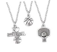 Ipetboom Collar De Baloncesto De Aleación 3 Piezas Colgante Para Pareja Unisex Obsequio Deportivo Casual Elegante Plateado