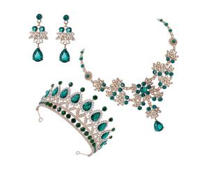 Ipetboom Conjunto de Joyería Nupcial para Niñas con Verde Collar y Pendientes Colgantes Accesorio Elegante para Cumpleaños y Bodas