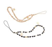 Ipetboom Correa de Muñeca para Teléfono Celular Antideslizante 2 Piezas Colgante Estrella de Cinco Puntas Llavero Elegante Negro y Café Cordón Resistente para Mujeres y Niñas Accesorio