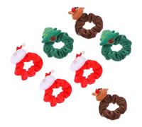 Ipetboom Cuerdas Elásticas Cabello Navideñas de Felpa 7 Piezas Diseños de Santa Claus Reno y Árbol Anillos Cabello Suaves y Resistentes Ideales para Peinados Festivos y Regalos