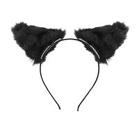 Ipetboom diadema con orejas de gato tocado cosplay venda diademas de orejas de animales Víspera de Todos cabello aro de pelo de halloween aro de pelo de animales Felpa Negro